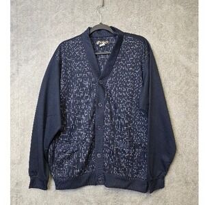 Haband Men's Cardigan Size M Navy Blue Patterned Button Front Retro Grandpa Styl